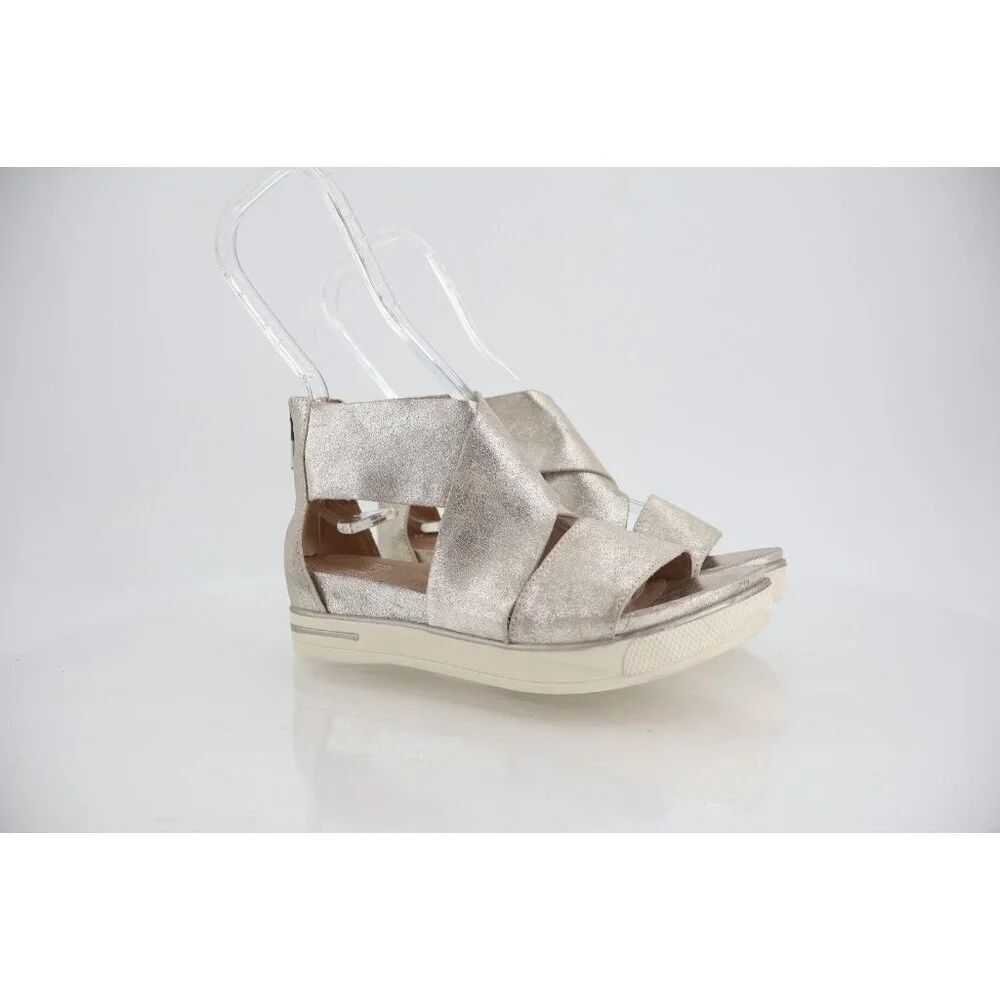 Eileen Fisher Women's Sport Sandal Size 5.5 Low Wedge Sporty Straps Silver Flat